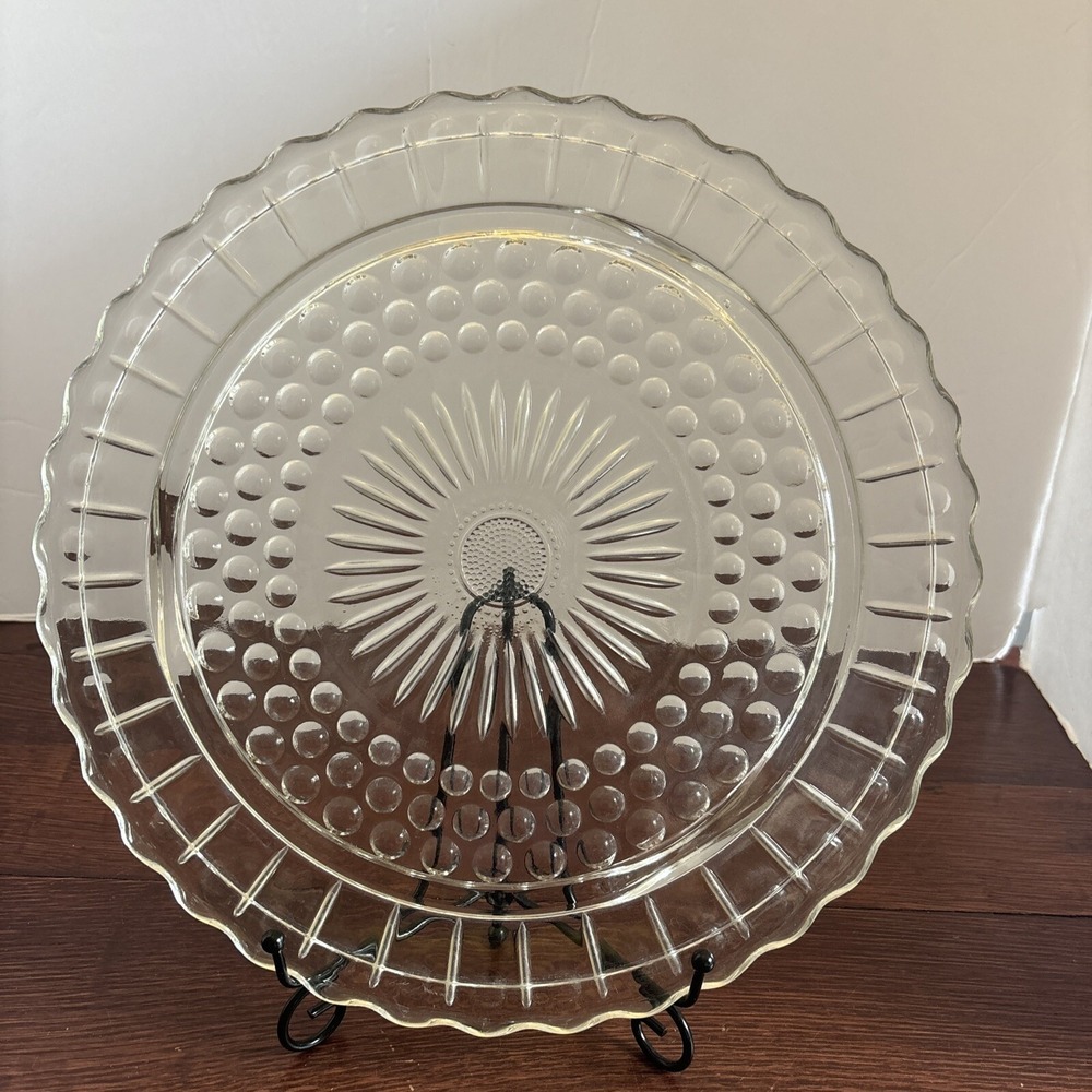 Vintage Federal‎ Glass Daisy And Bubbles Footed Glass Cake 11" Appetizer Platter